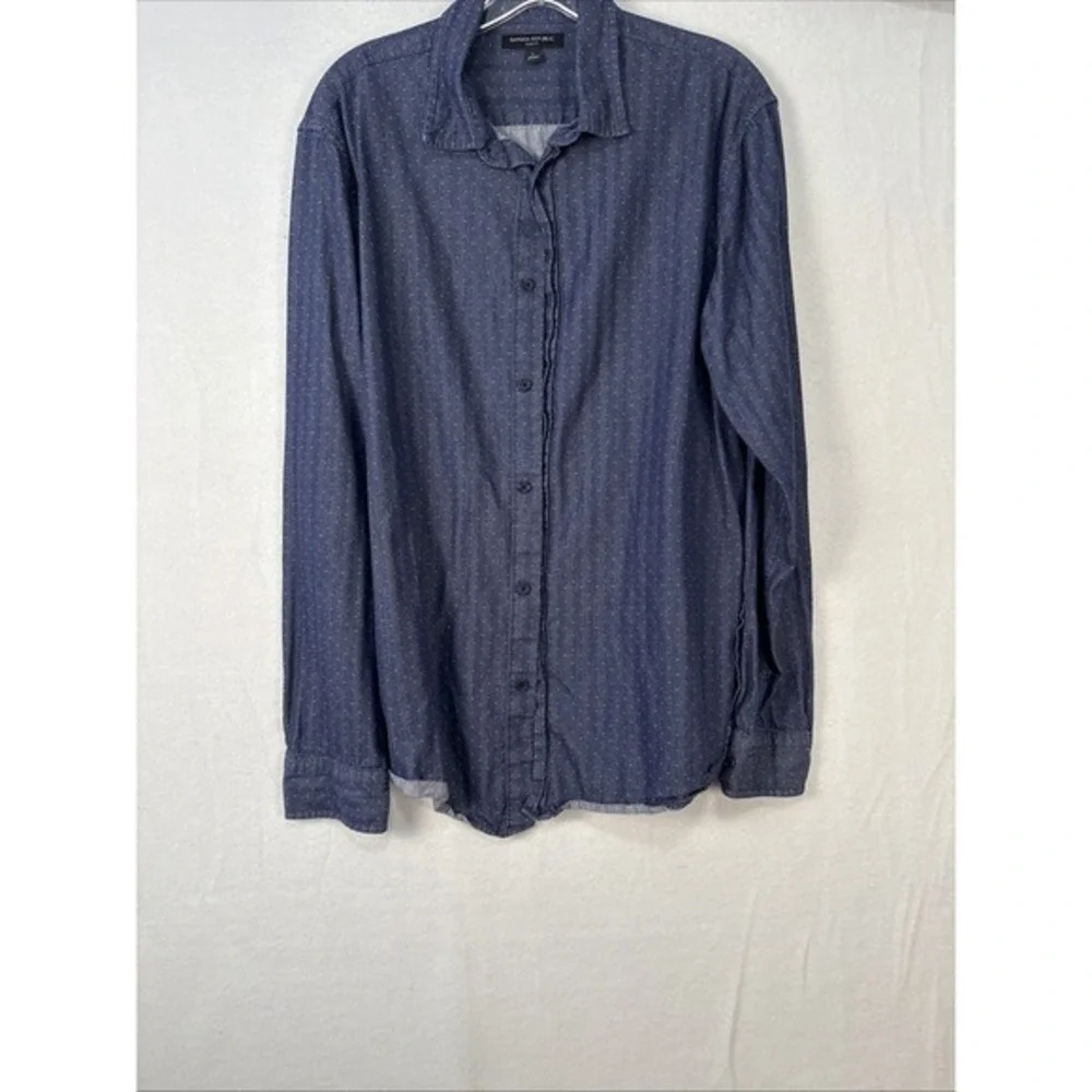 Banana Republic Mens L White Dots Soft Wash Standard‎ Fit  Button Shirt K1301